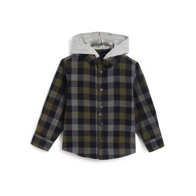 Boys Dark Blue Checkered Long Sleeve Shirt